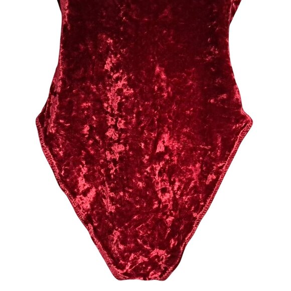 Vintage Red Crushed Velvet Bodysuit Goth Y2k French Lingerie Sz M Huit 8 - Picture 9 of 9